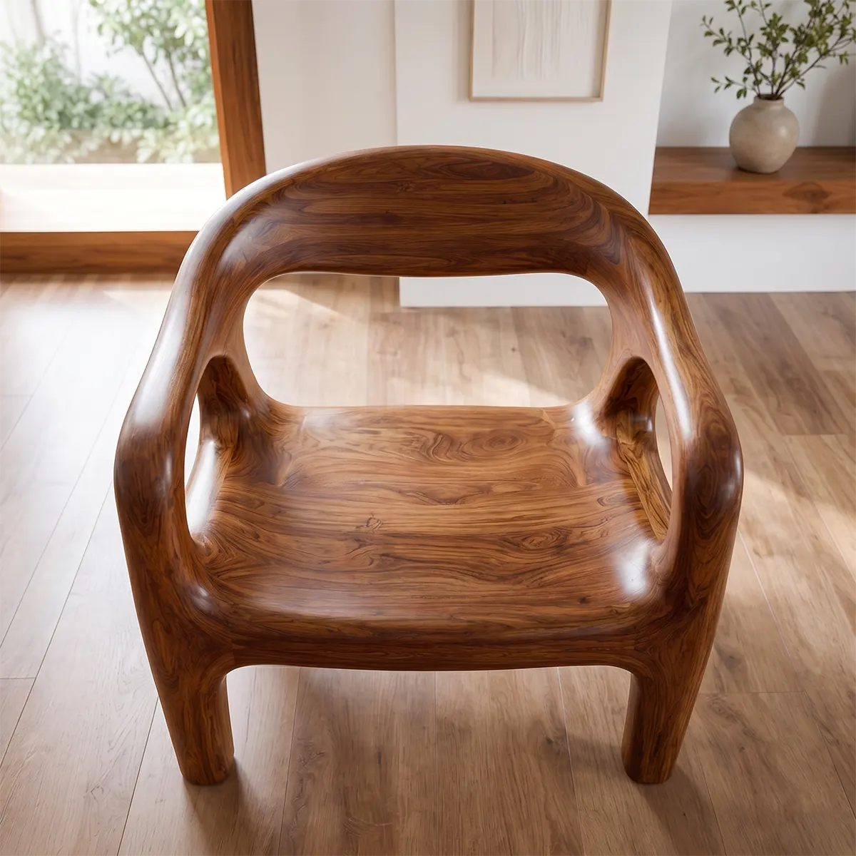 Organic Modern Solid Wood Accent Chair | Sculptural Wooden Dining Chair for Contemporary Interiors TT006-5535
