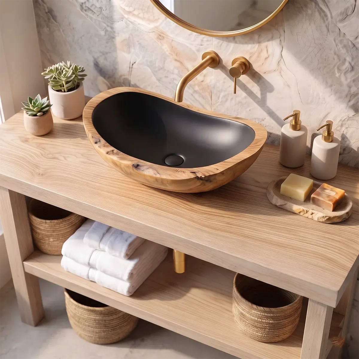 Sculptural Oval Vessel Sink | Organic Asymmetrical Countertop Bathroom Basin TT006-1MTN4DD