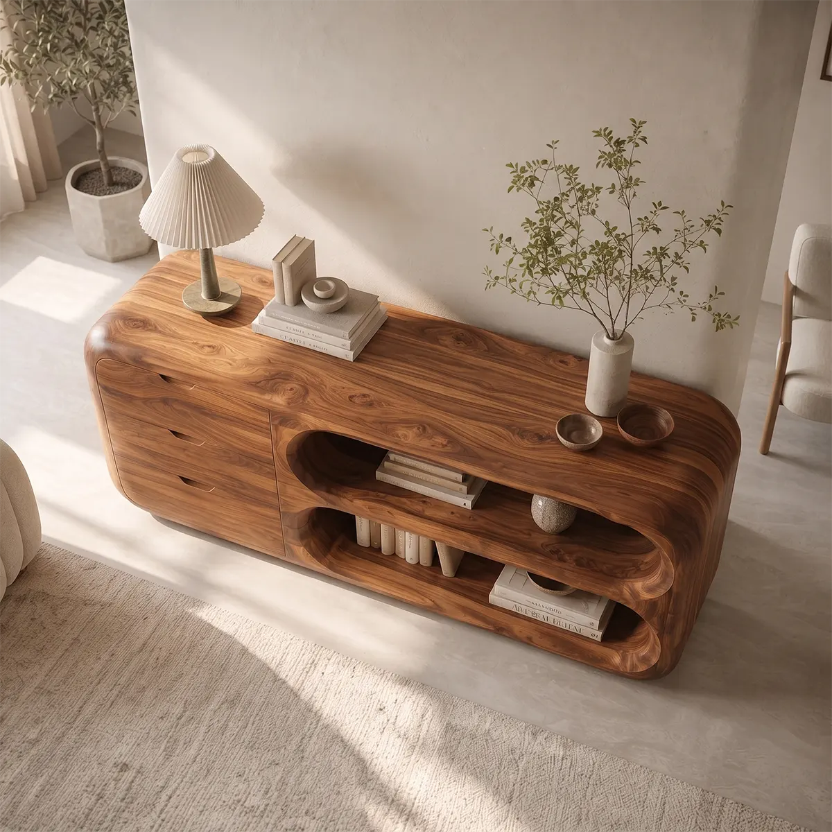 Modern Organic Storage Console Table – Contemporary Entryway Console with Drawers TT006-6037