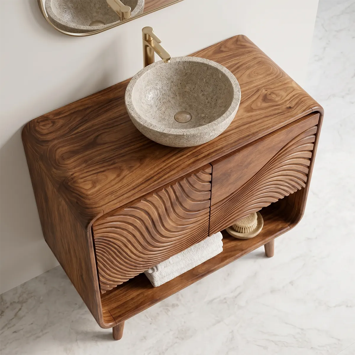 Curved Wave Single Sink Bathroom Vanity Cabinet TT006-7212