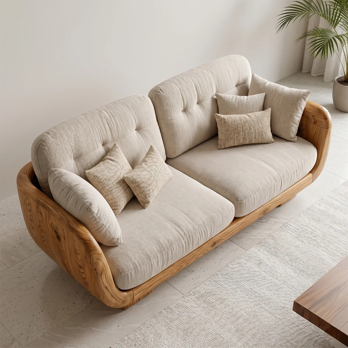 Luxury Curved Wooden Sofa with Organic Modern Sculptural Design