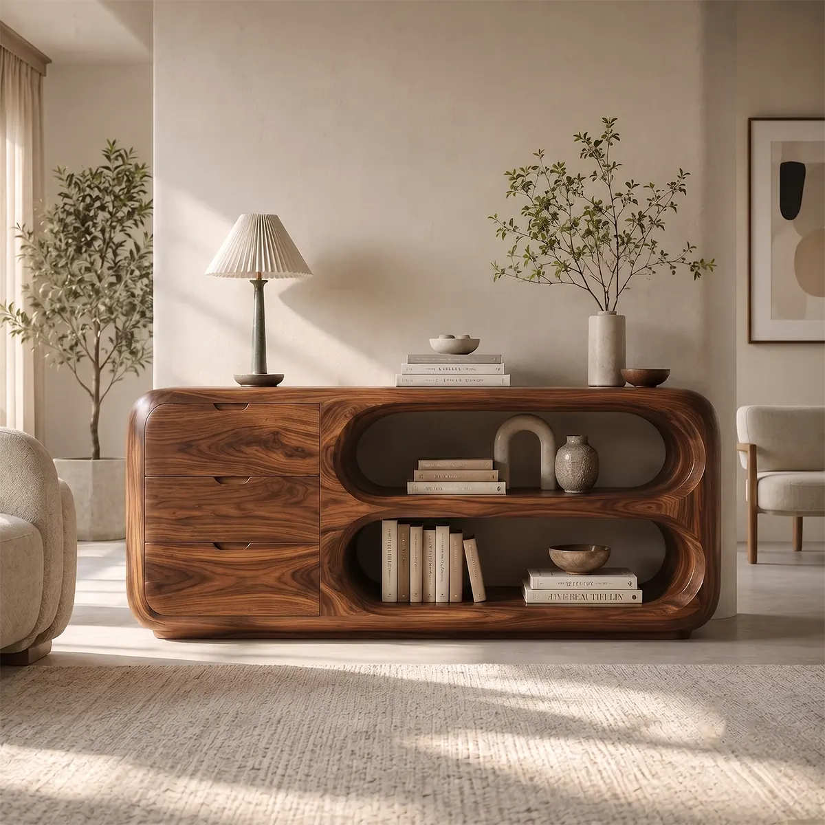 Modern Organic Storage Console Table – Contemporary Entryway Console with Drawers TT006-6037