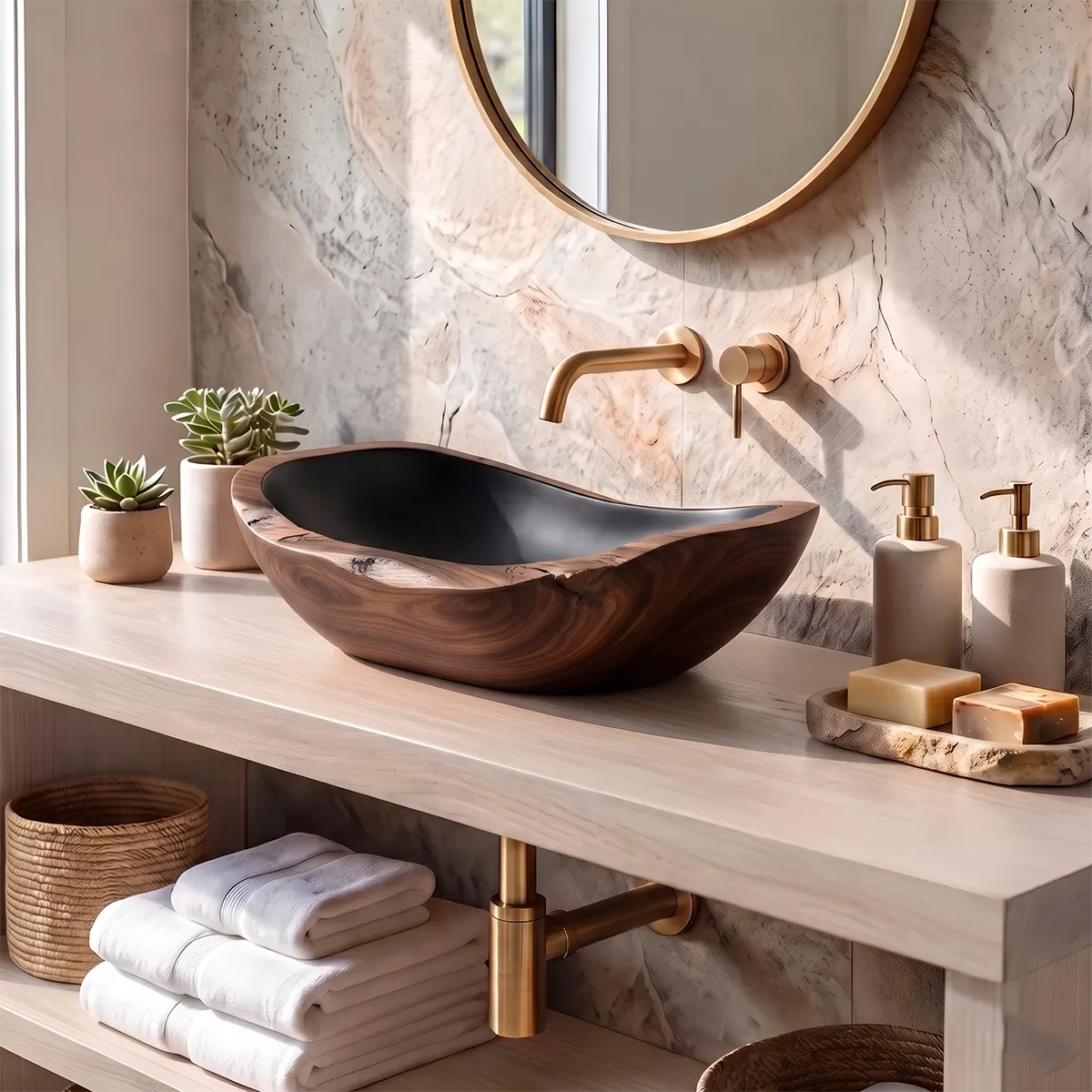 Sculptural Oval Vessel Sink | Organic Asymmetrical Countertop Bathroom Basin TT006-1MTN4DD