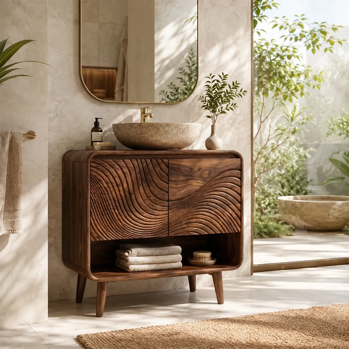 Curved Wave Single Sink Bathroom Vanity Cabinet TT006-7212