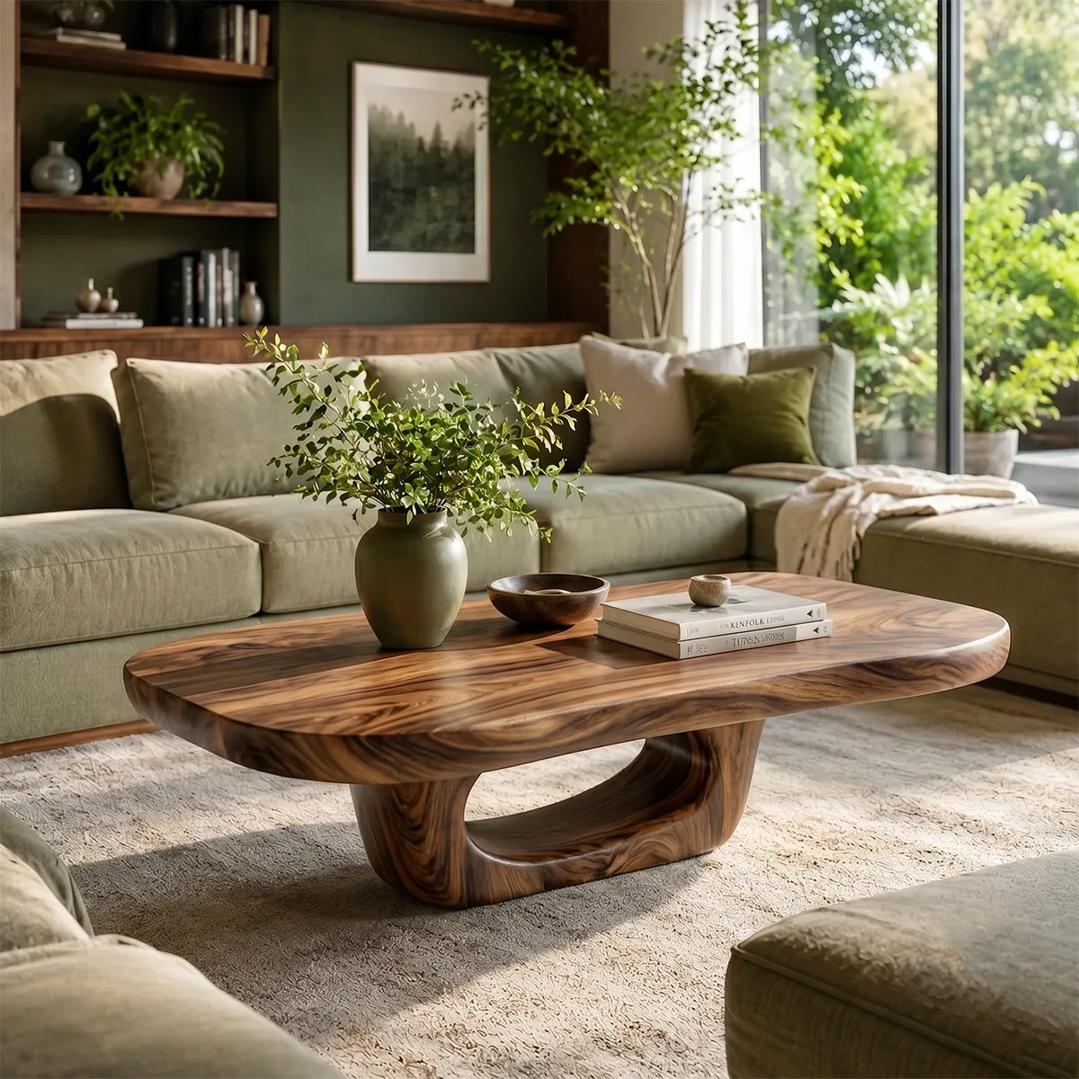 Organic Solid Wood Coffee Table | Sculptural Hardwood Coffee Table for Modern Living Room TT006-2961