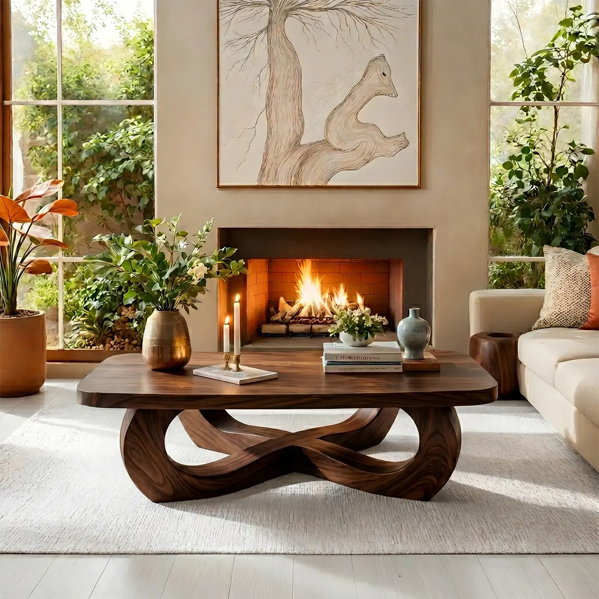 Handcrafted Solid Wood Coffee Table with Artistic Infinity Base TT006-3643