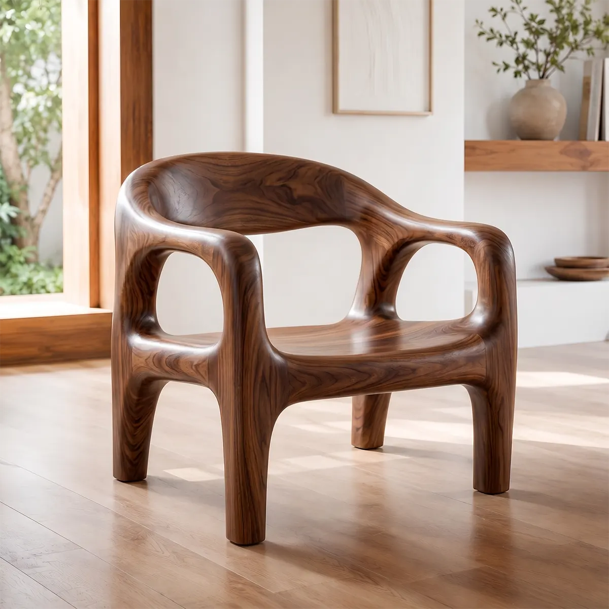 Organic Modern Solid Wood Accent Chair | Sculptural Wooden Dining Chair for Contemporary Interiors TT006-5535