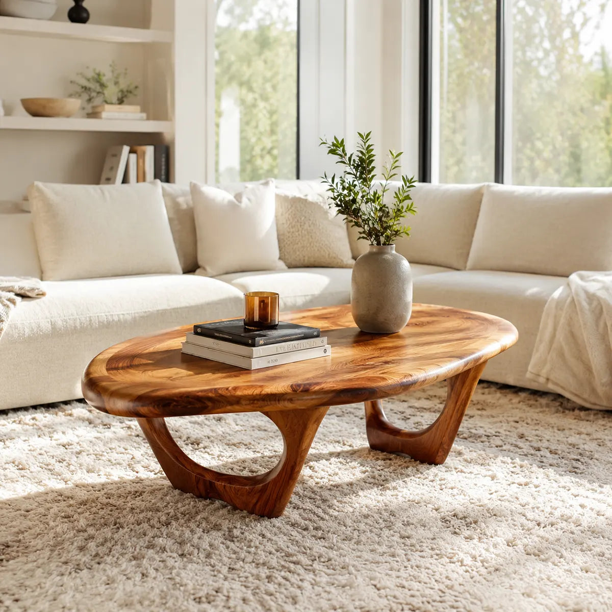 Modern Organic Coffee Table | Sculptural Oval Cocktail Table for Contemporary Living Room TT006-2224