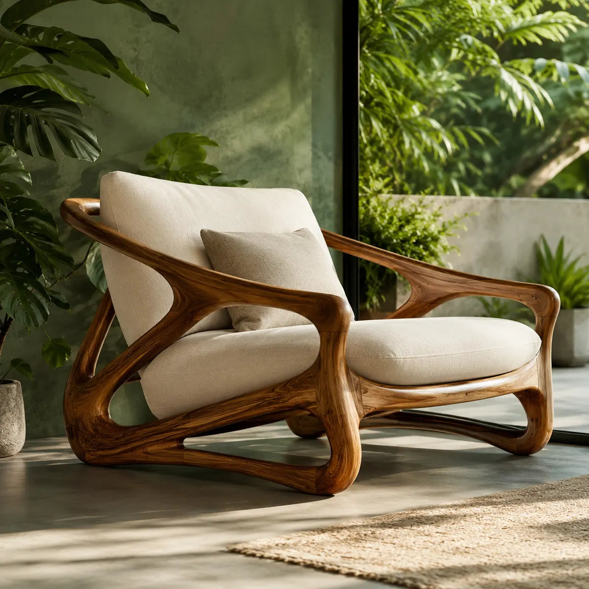 Organic Modern Solid Wood Lounge Chair | Sculptural Wooden Chair for Luxury Living Rooms TT006-5708