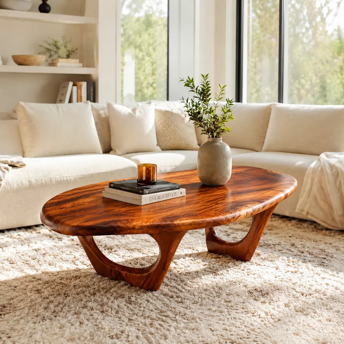 Modern Organic Coffee Table | Sculptural Oval Cocktail Table for Contemporary Living Room TT006-2224