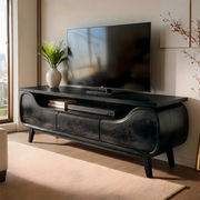 Mid Century Modern Solid Wood Sculptural TV Stand