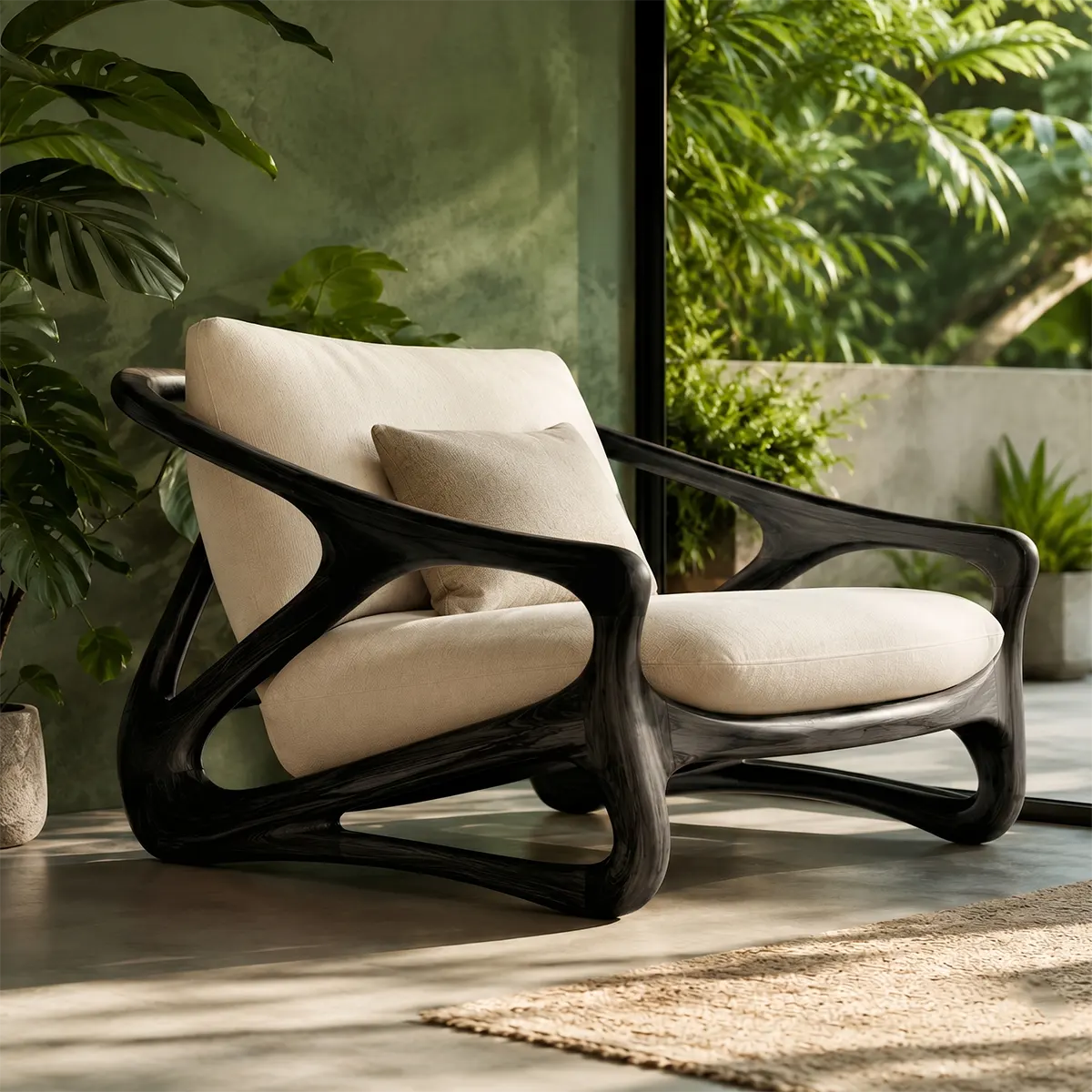 Organic Modern Solid Wood Lounge Chair | Sculptural Wooden Chair for Luxury Living Rooms TT006-5708