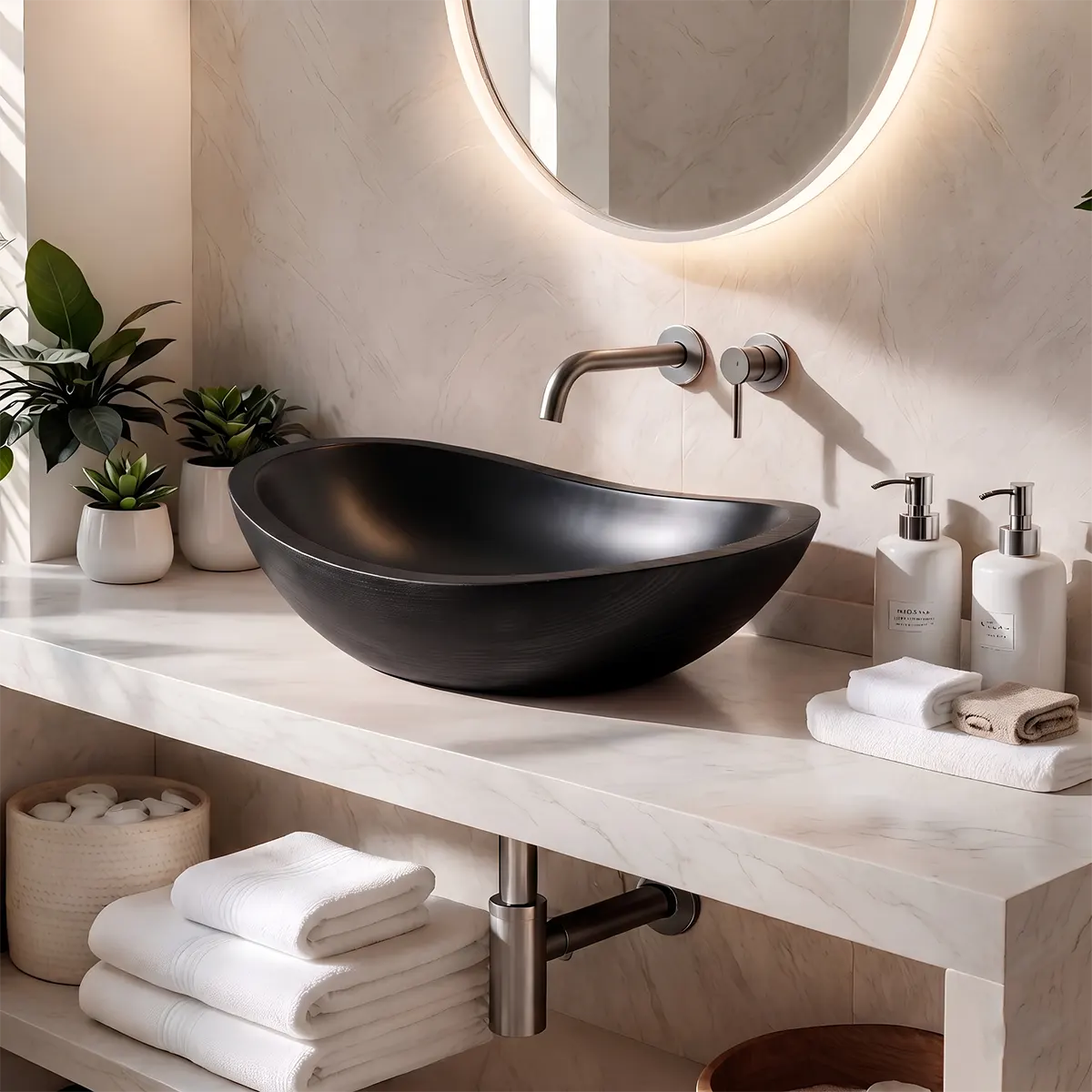 Elongated Oval Vessel Sink | Sculptural Countertop Bathroom Basin TT006-5KMP9YY