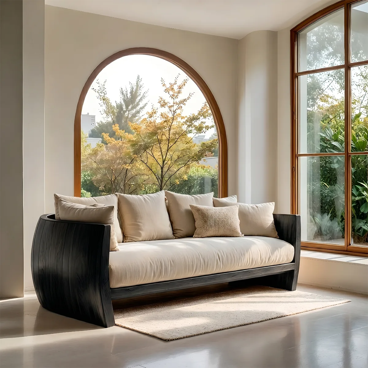 Luxury Minimalist Wooden Sofa with Sculptural Solid Wood Frame