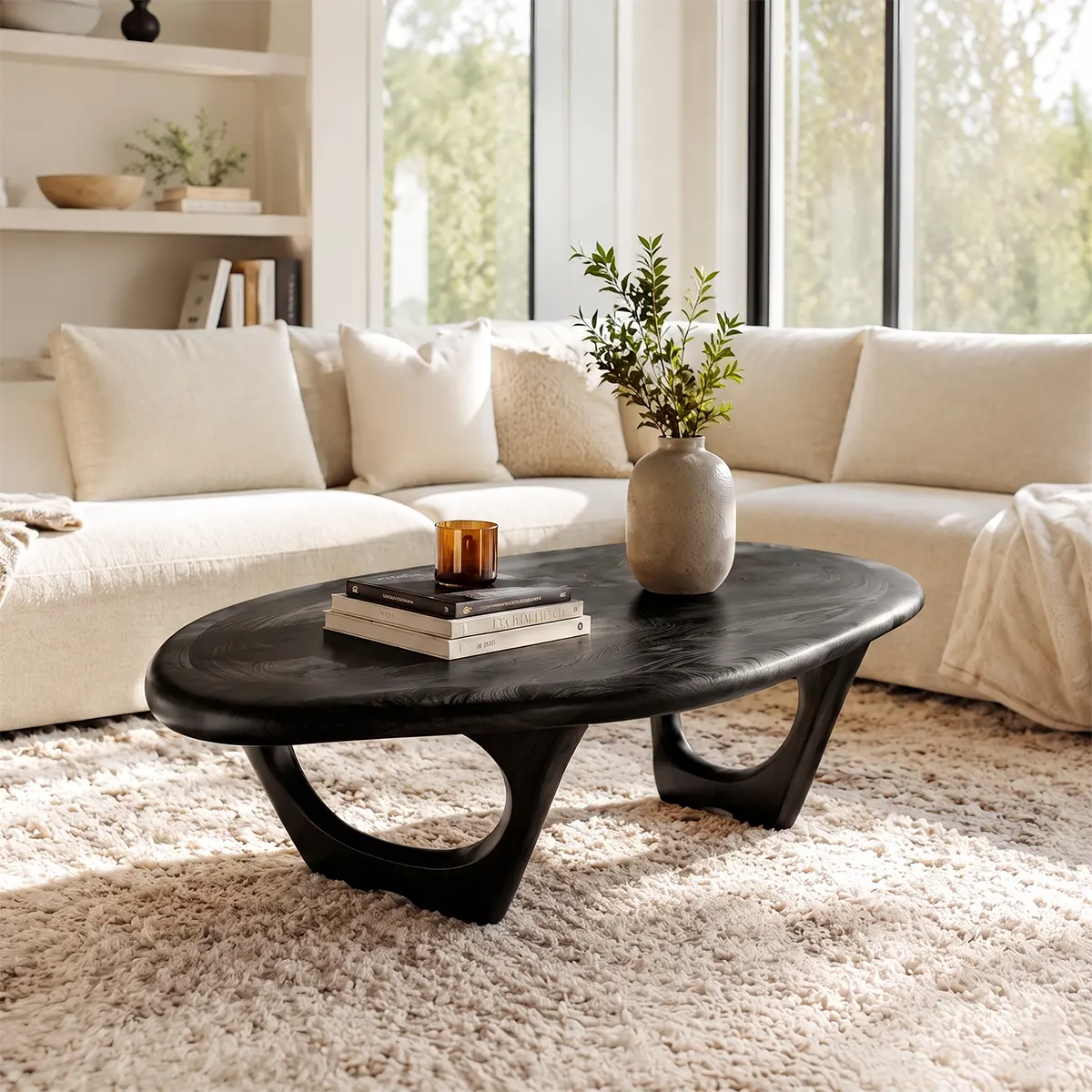 Modern Organic Coffee Table | Sculptural Oval Cocktail Table for Contemporary Living Room TT006-2224