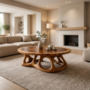 Round Solid Wood Coffee Table – Organic Sculptural Base Design TH003-6720