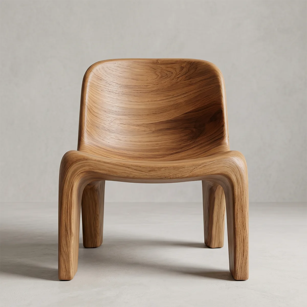 Handcrafted Solid Wood Lounge Chair Organic Flow Sculptural Accent Chair