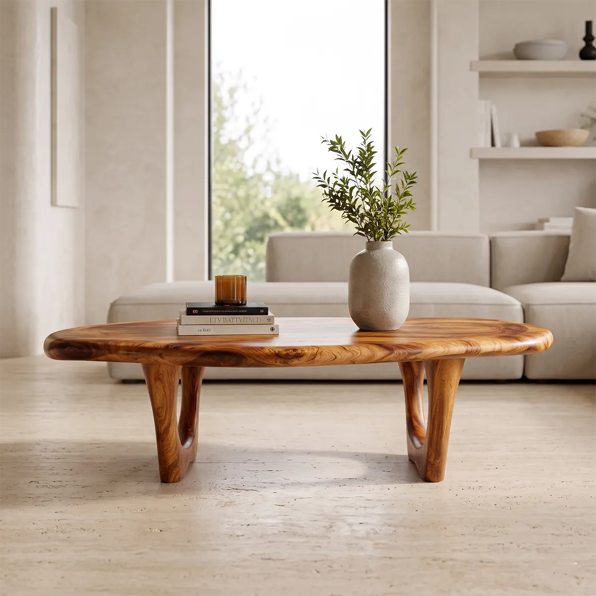 Modern Organic Coffee Table | Sculptural Oval Cocktail Table for Contemporary Living Room TT006-2224