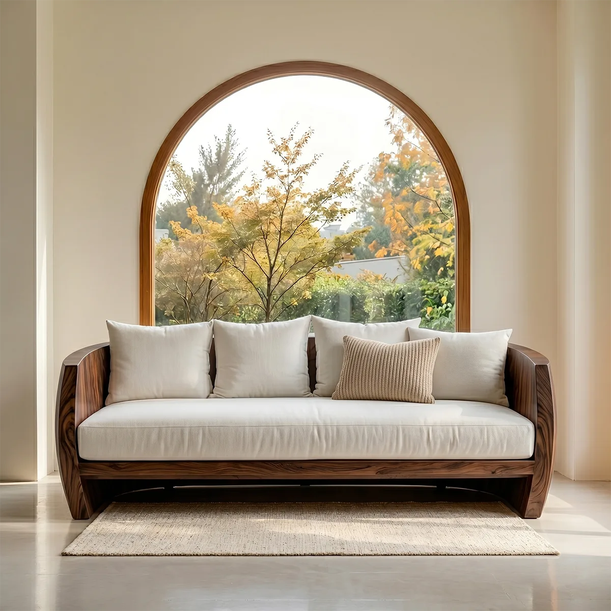 Luxury Minimalist Wooden Sofa with Sculptural Solid Wood Frame