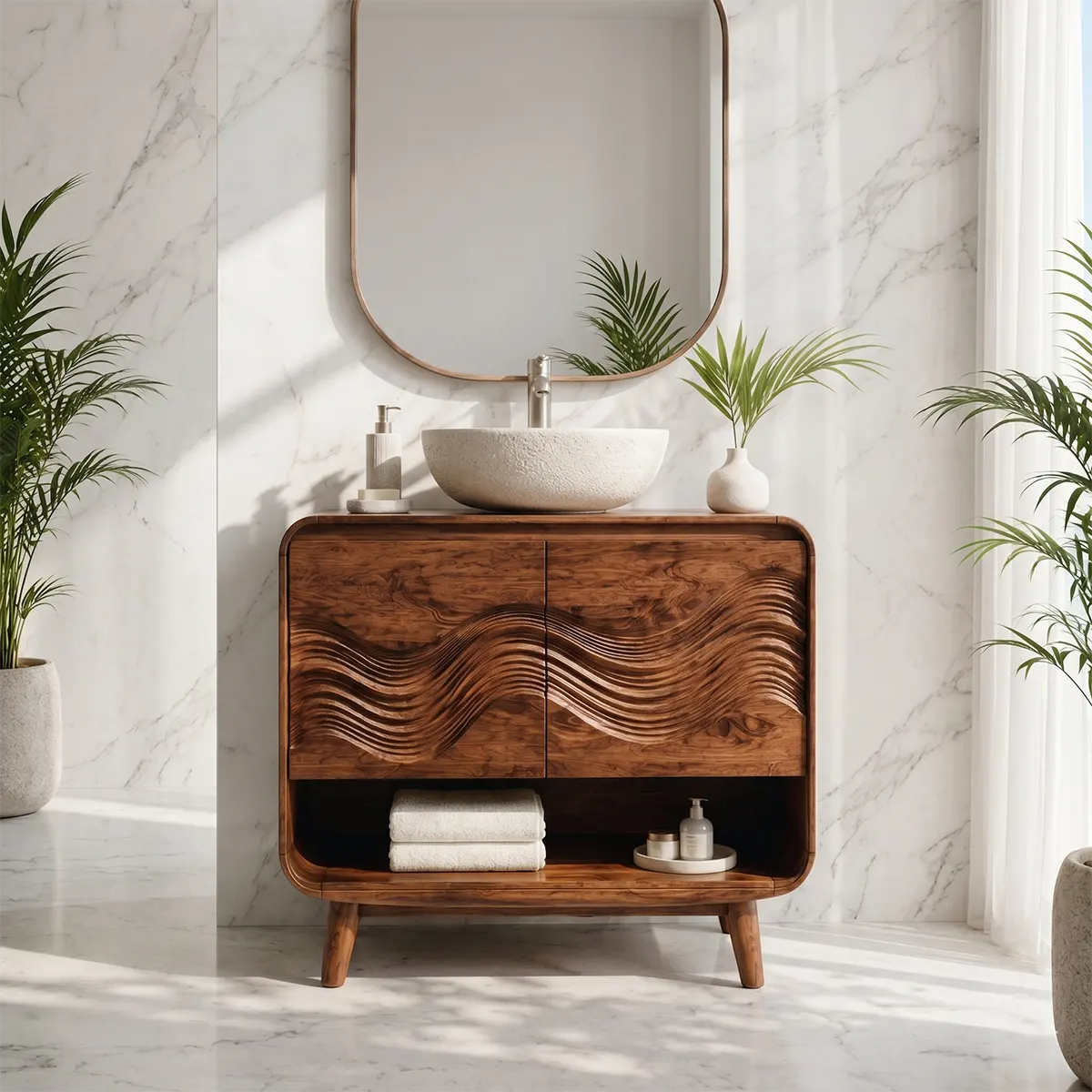 Modern Wave Single Sink Bathroom Vanity Cabinet TT006-2771