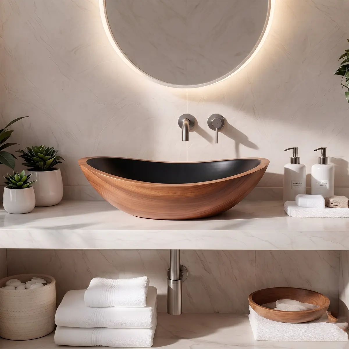 Elongated Oval Vessel Sink | Sculptural Countertop Bathroom Basin TT006-5KMP9YY