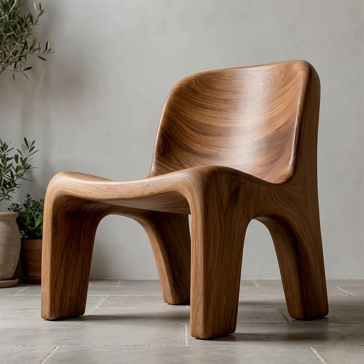 Handcrafted Solid Wood Lounge Chair Organic Flow Sculptural Accent Chair