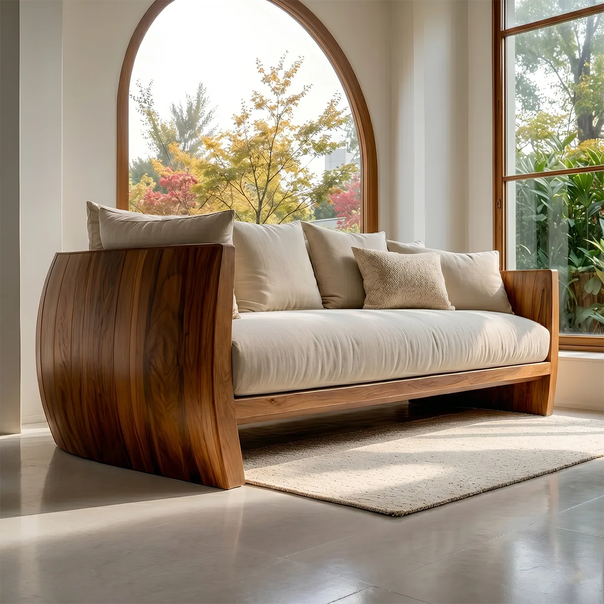Luxury Minimalist Wooden Sofa with Sculptural Solid Wood Frame