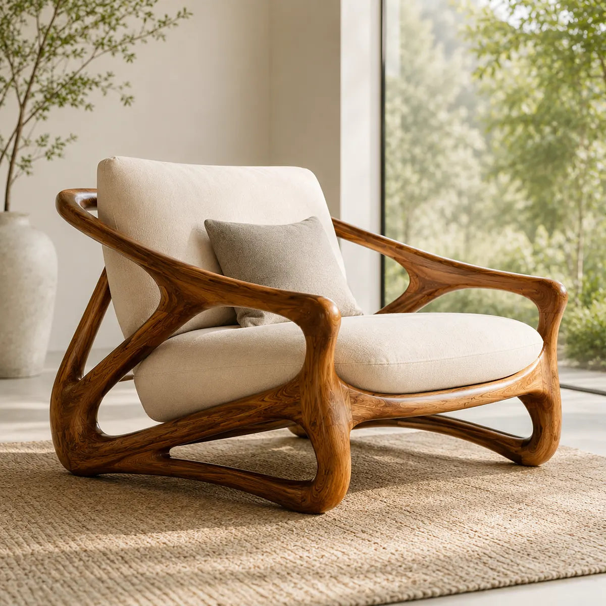 Organic Modern Solid Wood Lounge Chair | Sculptural Wooden Chair for Luxury Living Rooms TT006-5708