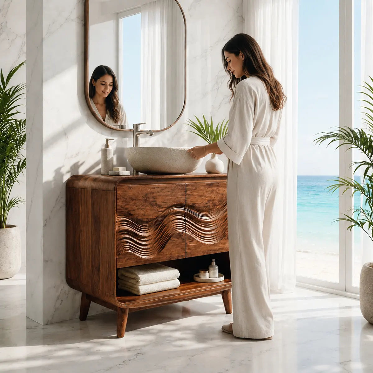 Modern Wave Single Sink Bathroom Vanity Cabinet TT006-2771