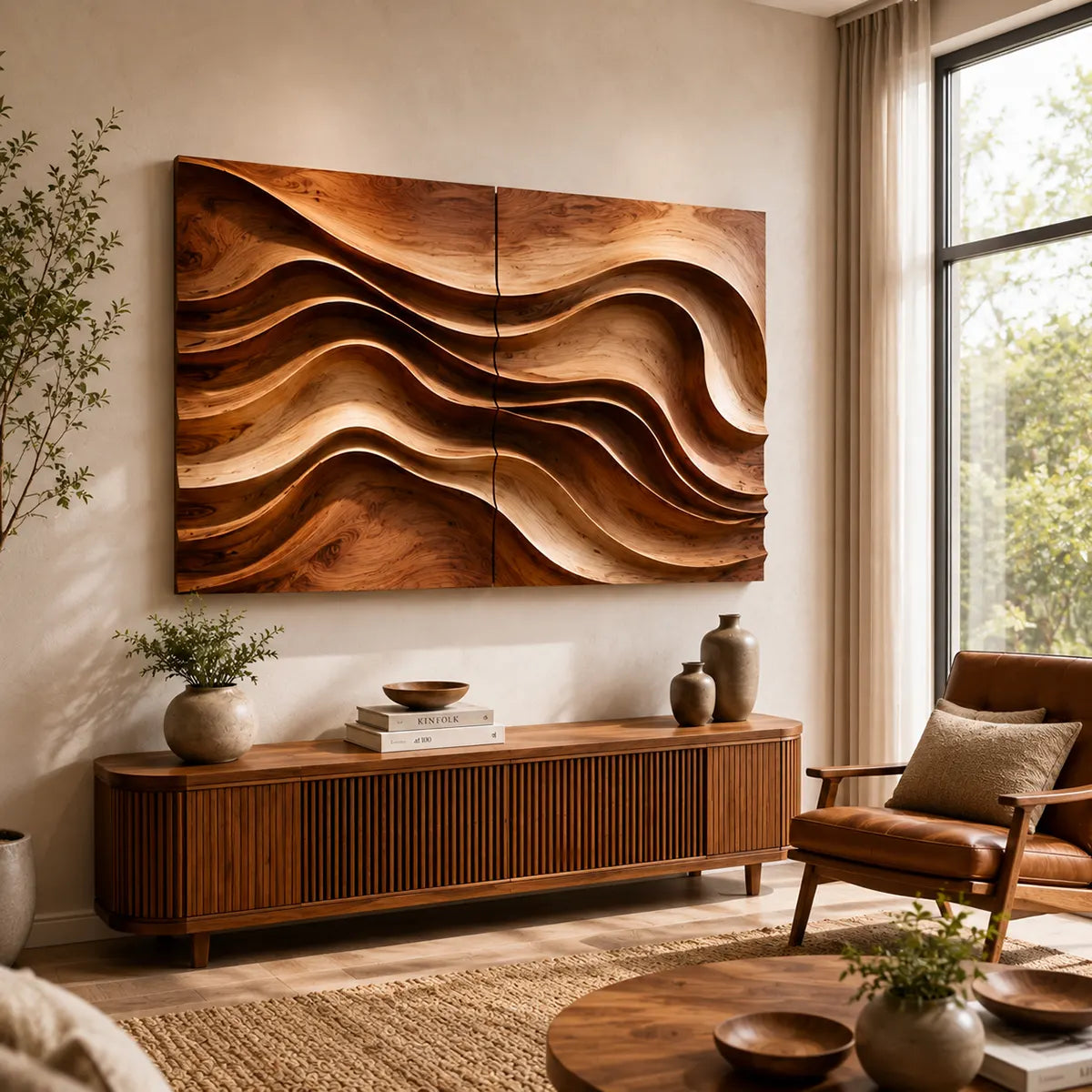 Modern Wood Wave Wall Art | Abstract Wooden Wall Decor for Living Room, Bedroom & Office TT006-6088