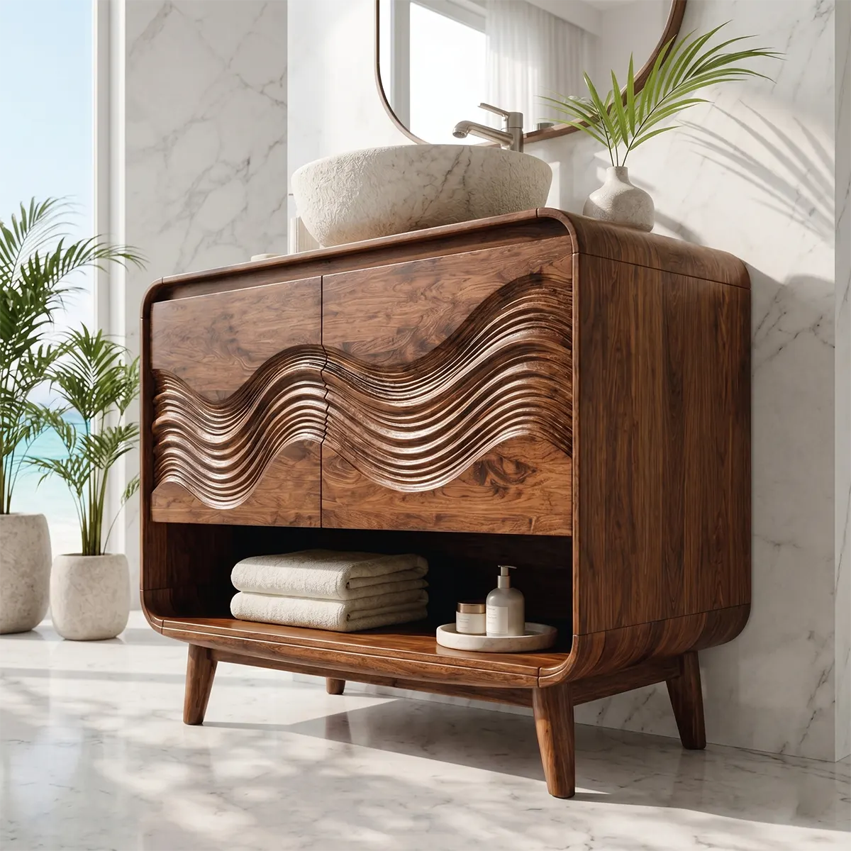 Modern Wave Single Sink Bathroom Vanity Cabinet TT006-2771