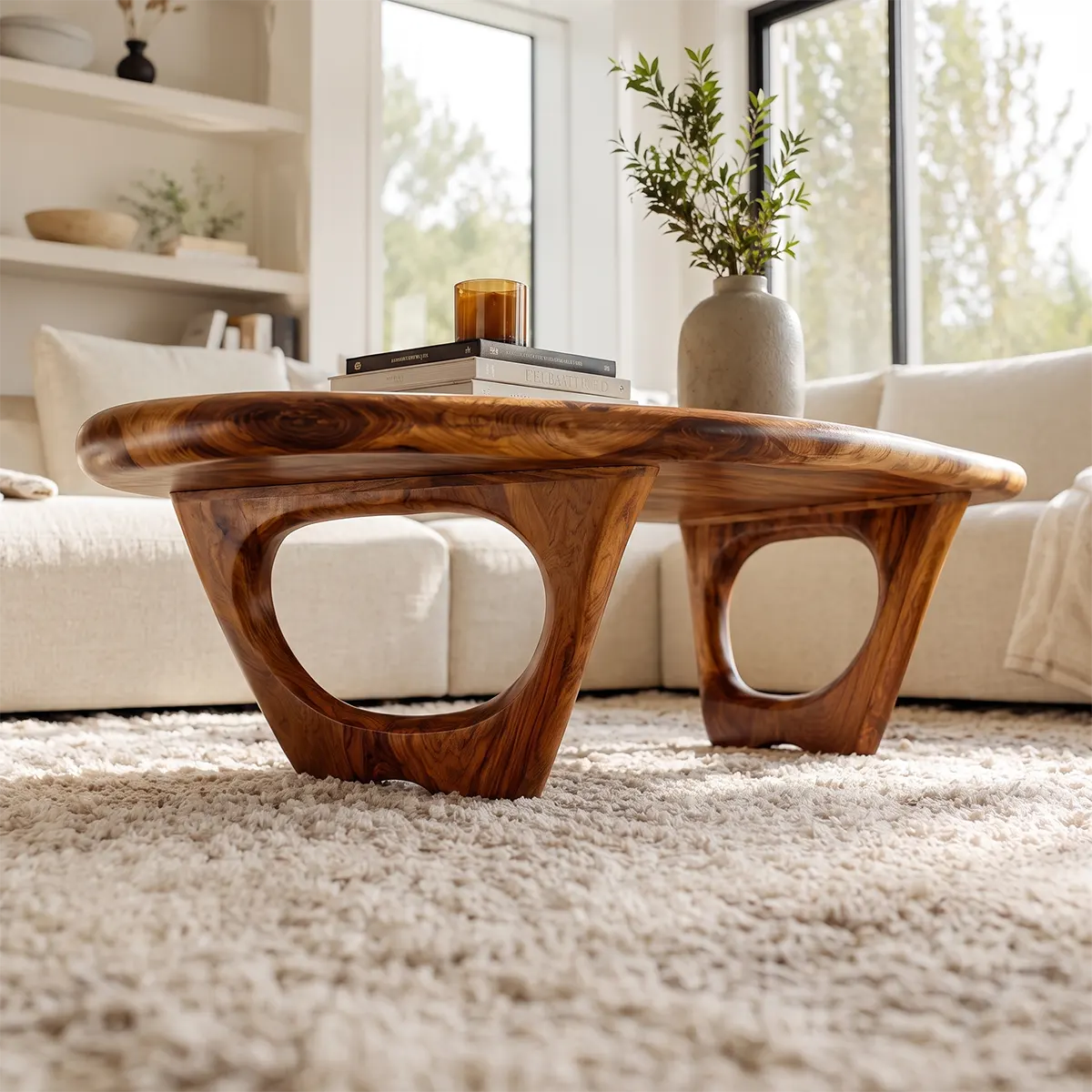 Modern Organic Coffee Table | Sculptural Oval Cocktail Table for Contemporary Living Room TT006-2224