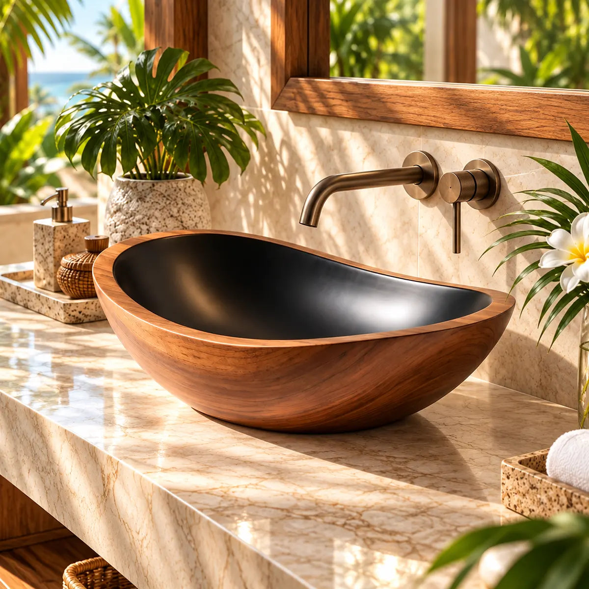 Elongated Oval Vessel Sink | Sculptural Countertop Bathroom Basin TT006-5KMP9YY