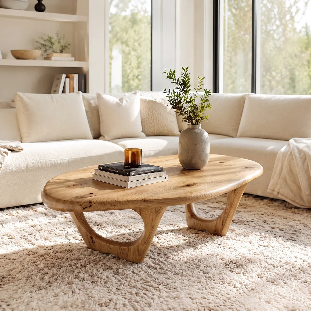 Modern Organic Coffee Table | Sculptural Oval Cocktail Table for Contemporary Living Room TT006-2224