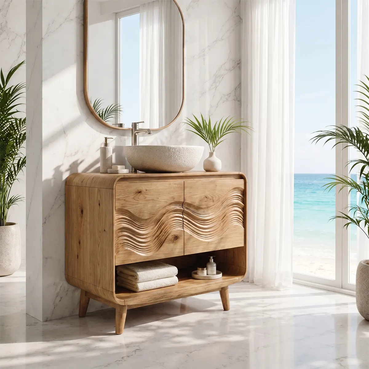 Modern Wave Single Sink Bathroom Vanity Cabinet TT006-2771