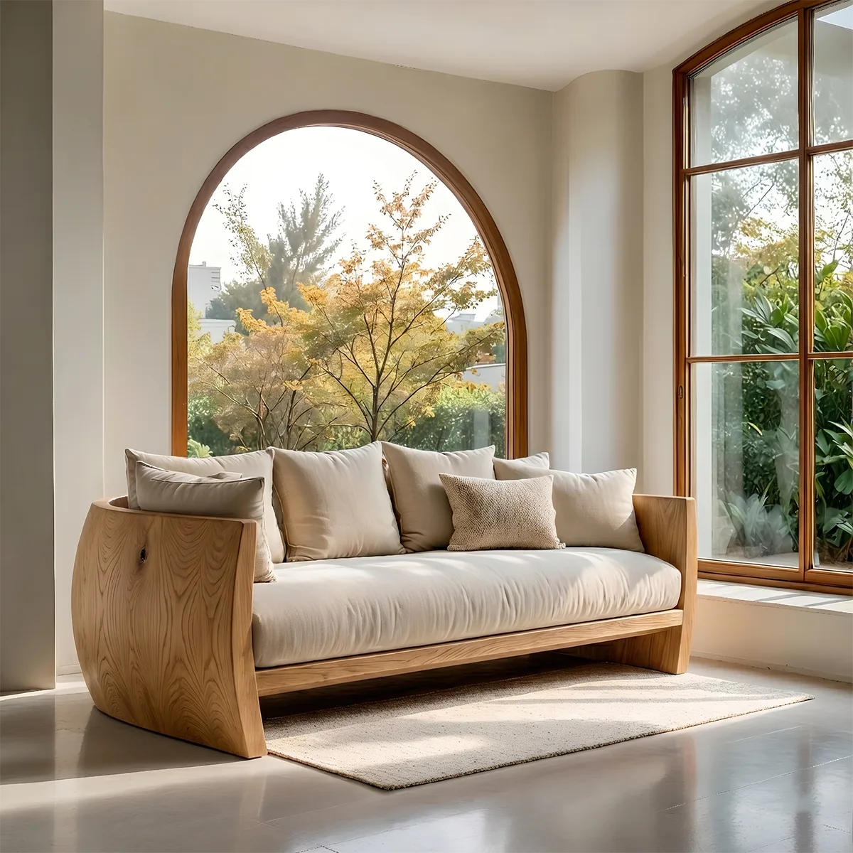 Luxury Minimalist Wooden Sofa with Sculptural Solid Wood Frame