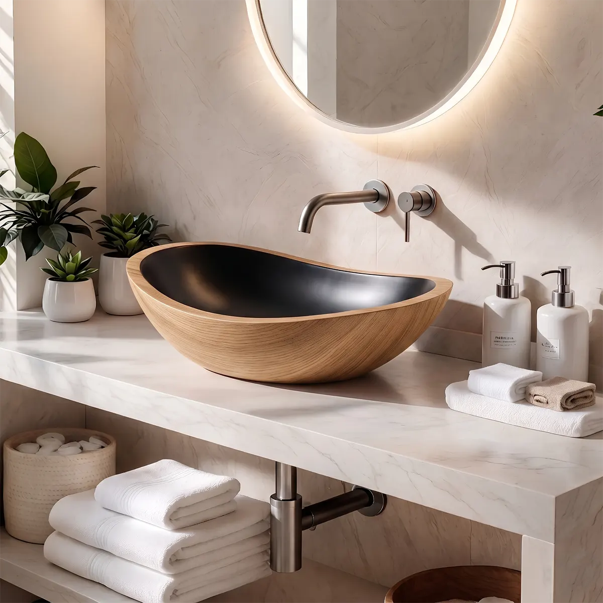 Elongated Oval Vessel Sink | Sculptural Countertop Bathroom Basin TT006-5KMP9YY