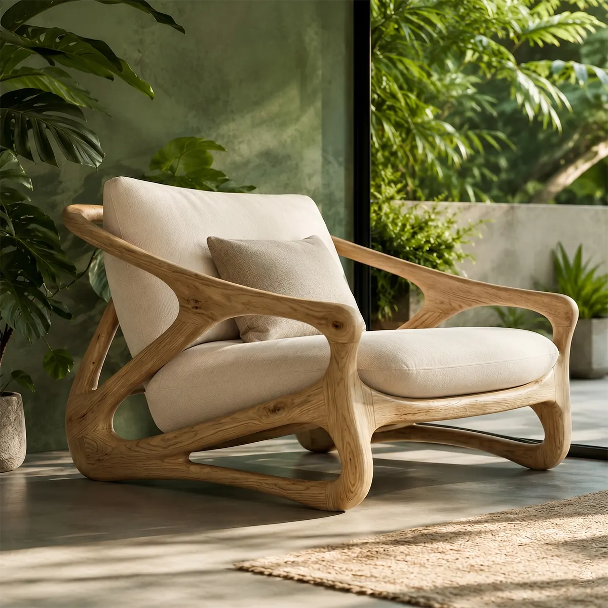 Organic Modern Solid Wood Lounge Chair | Sculptural Wooden Chair for Luxury Living Rooms TT006-5708