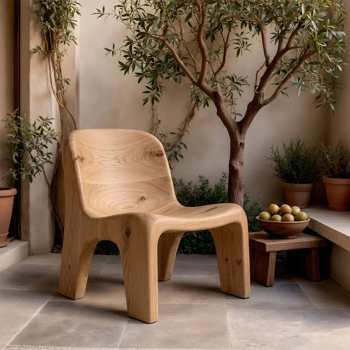 Handcrafted Solid Wood Lounge Chair Organic Flow Sculptural Accent Chair