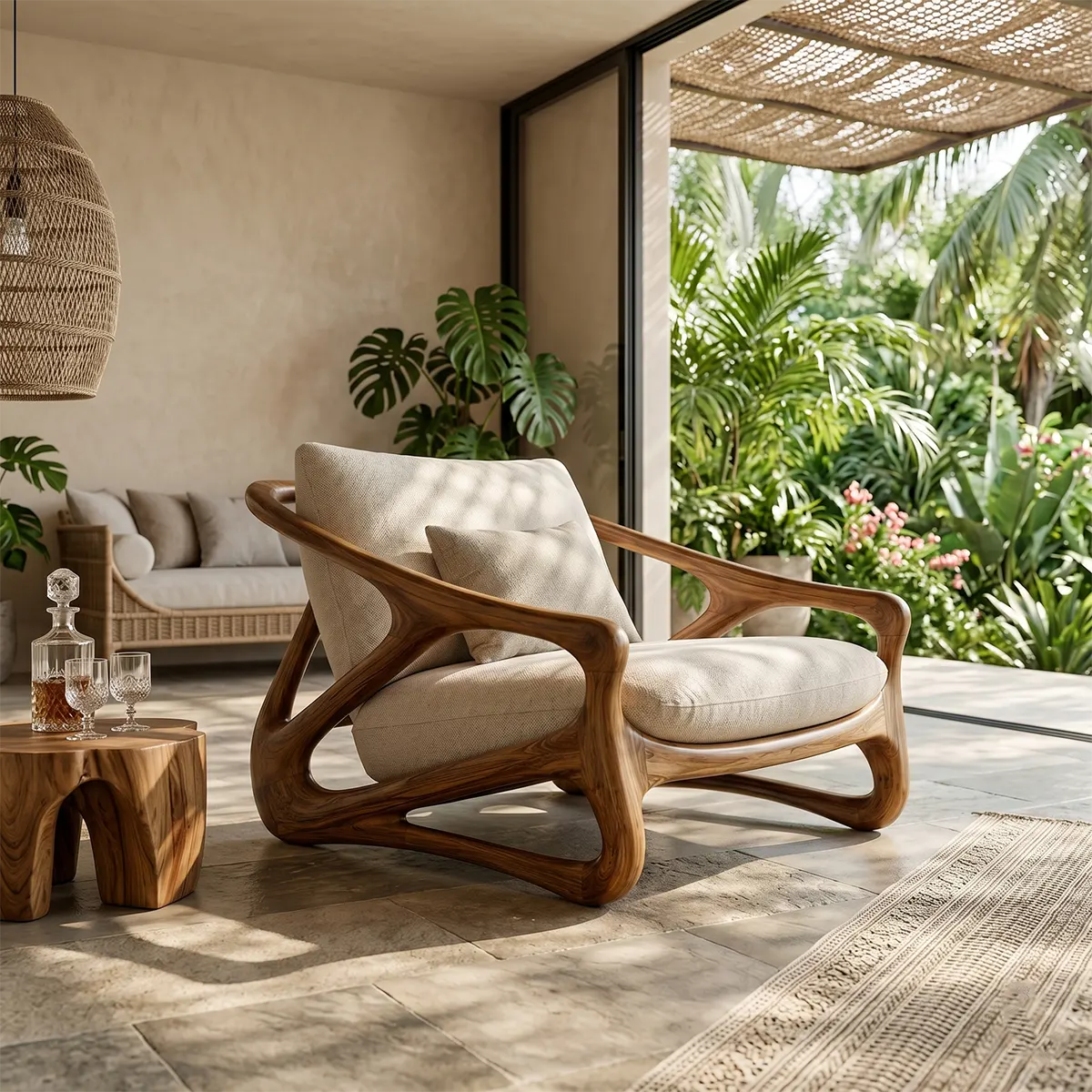 Organic Modern Solid Wood Lounge Chair | Sculptural Wooden Chair for Luxury Living Rooms TT006-5708