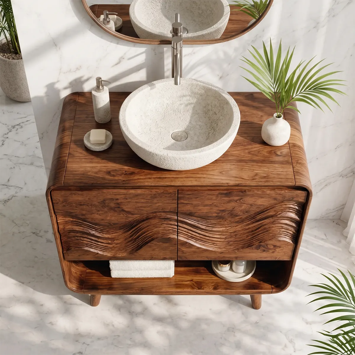 Modern Wave Single Sink Bathroom Vanity Cabinet TT006-2771