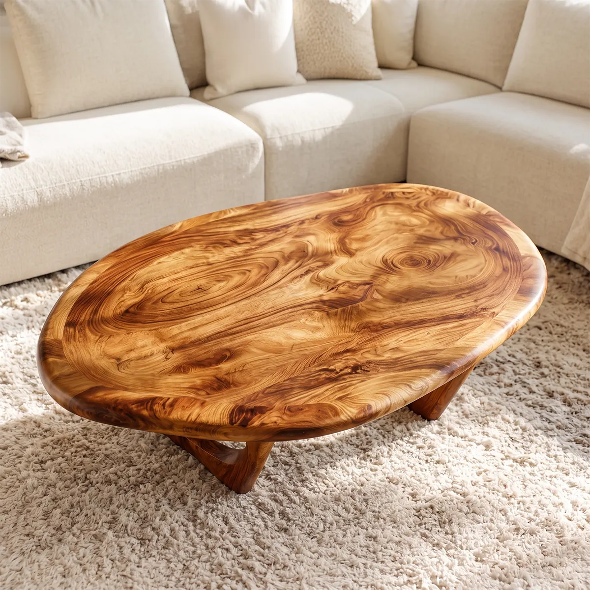 Modern Organic Coffee Table | Sculptural Oval Cocktail Table for Contemporary Living Room TT006-2224