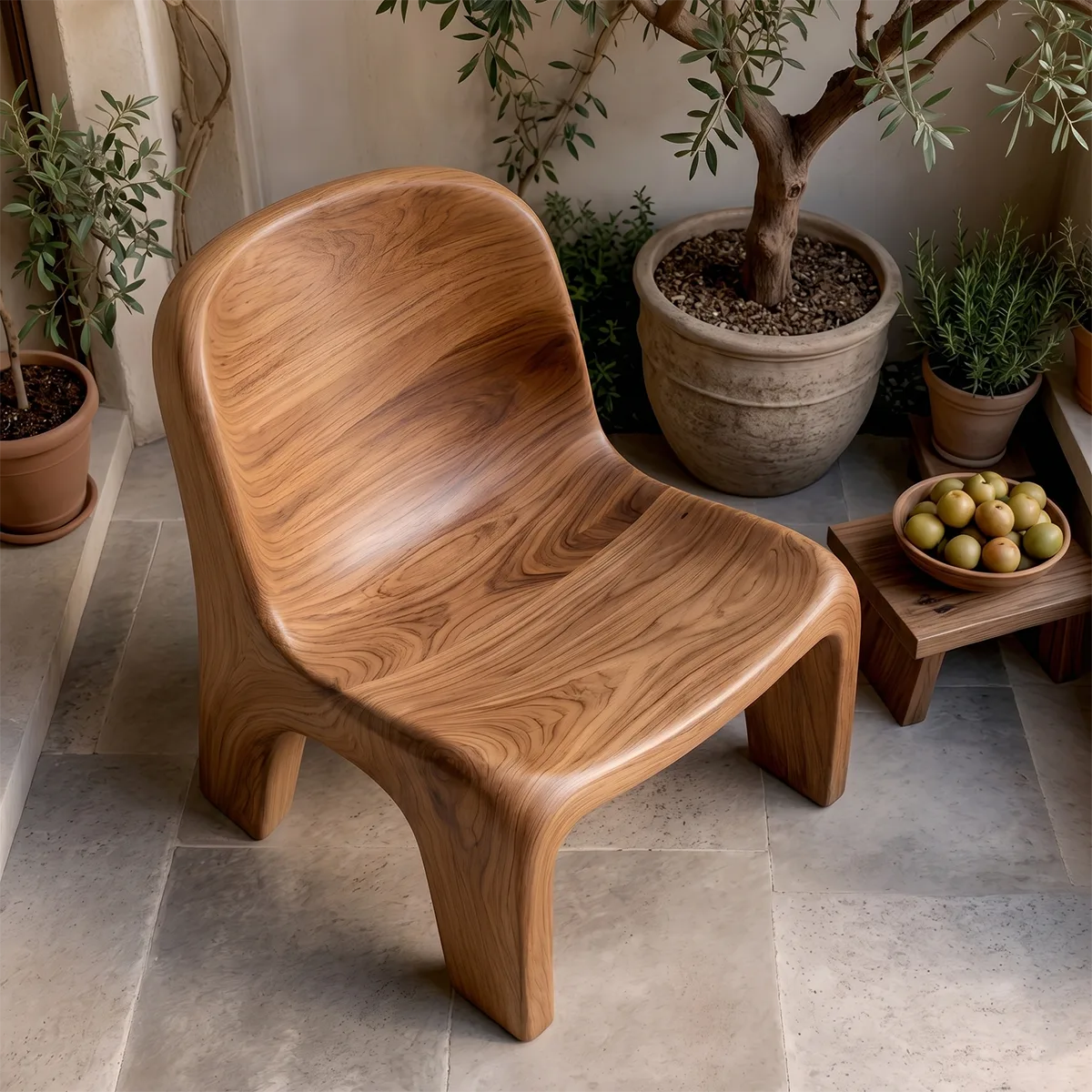 Handcrafted Solid Wood Lounge Chair Organic Flow Sculptural Accent Chair