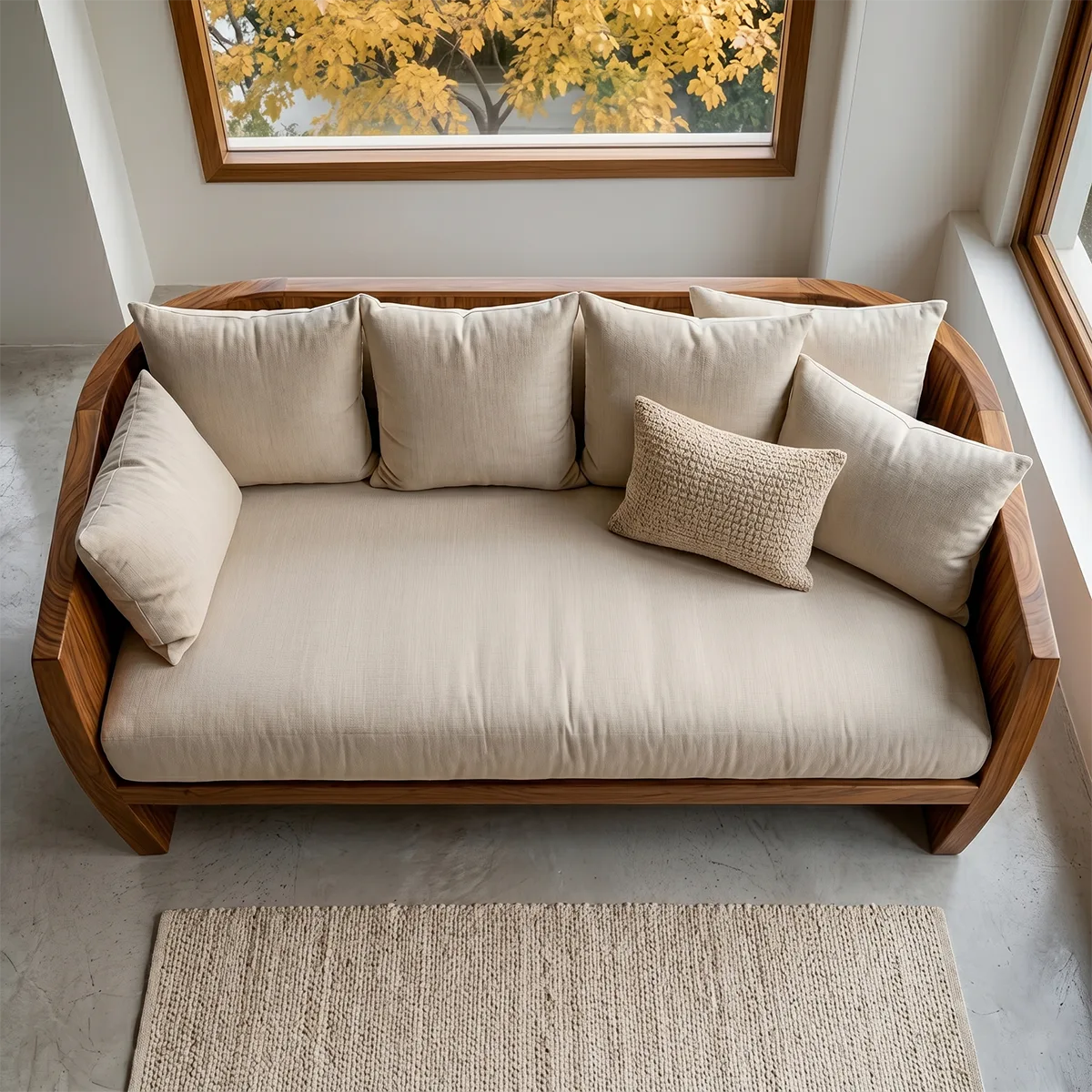 Luxury Minimalist Wooden Sofa with Sculptural Solid Wood Frame