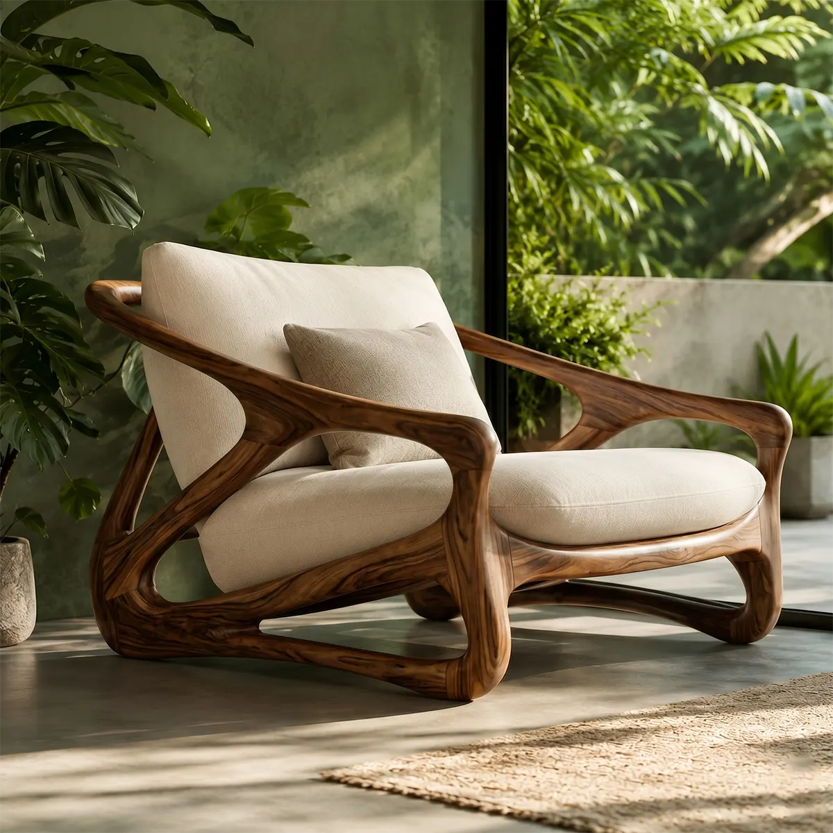 Organic Modern Solid Wood Lounge Chair | Sculptural Wooden Chair for Luxury Living Rooms TT006-5708