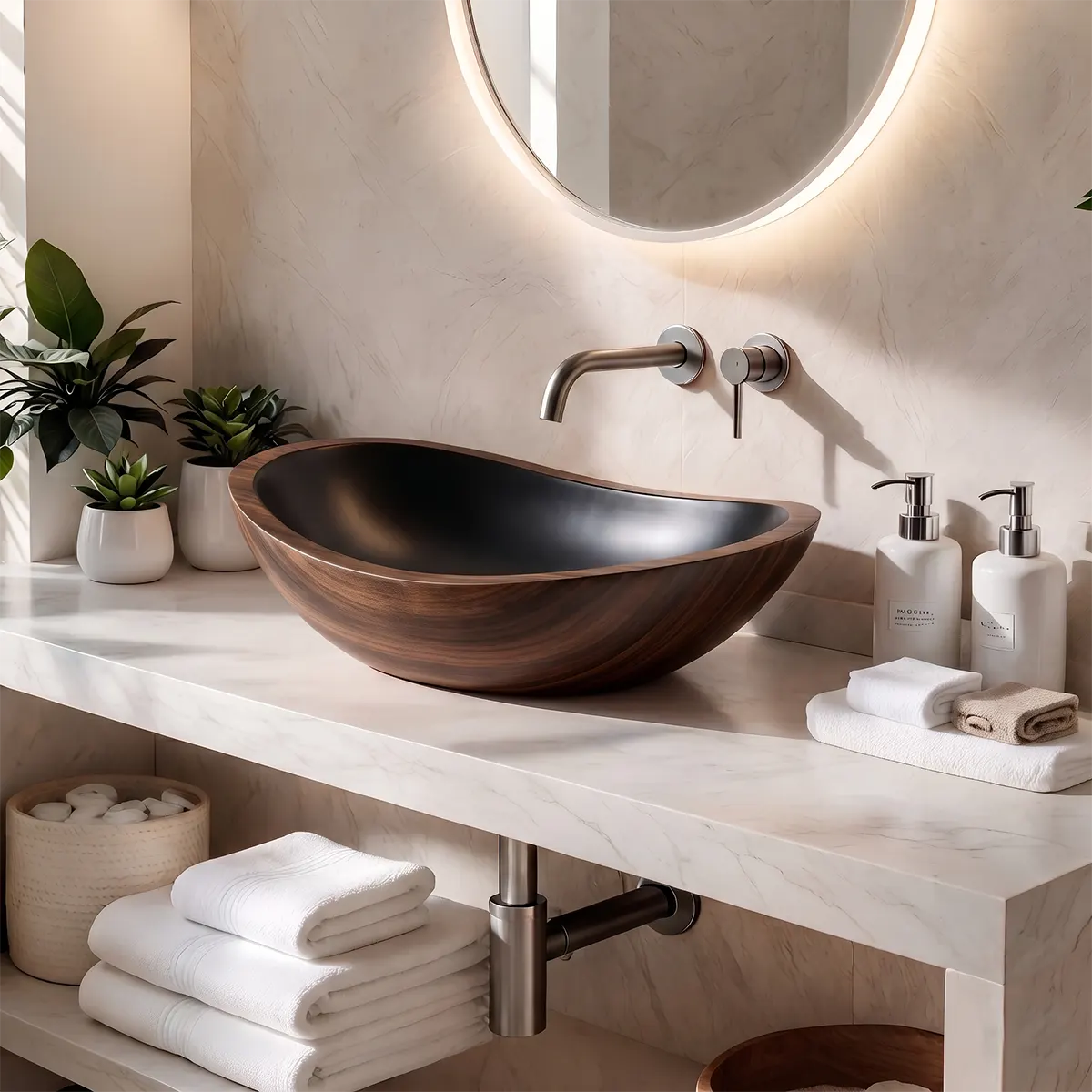 Elongated Oval Vessel Sink | Sculptural Countertop Bathroom Basin TT006-5KMP9YY
