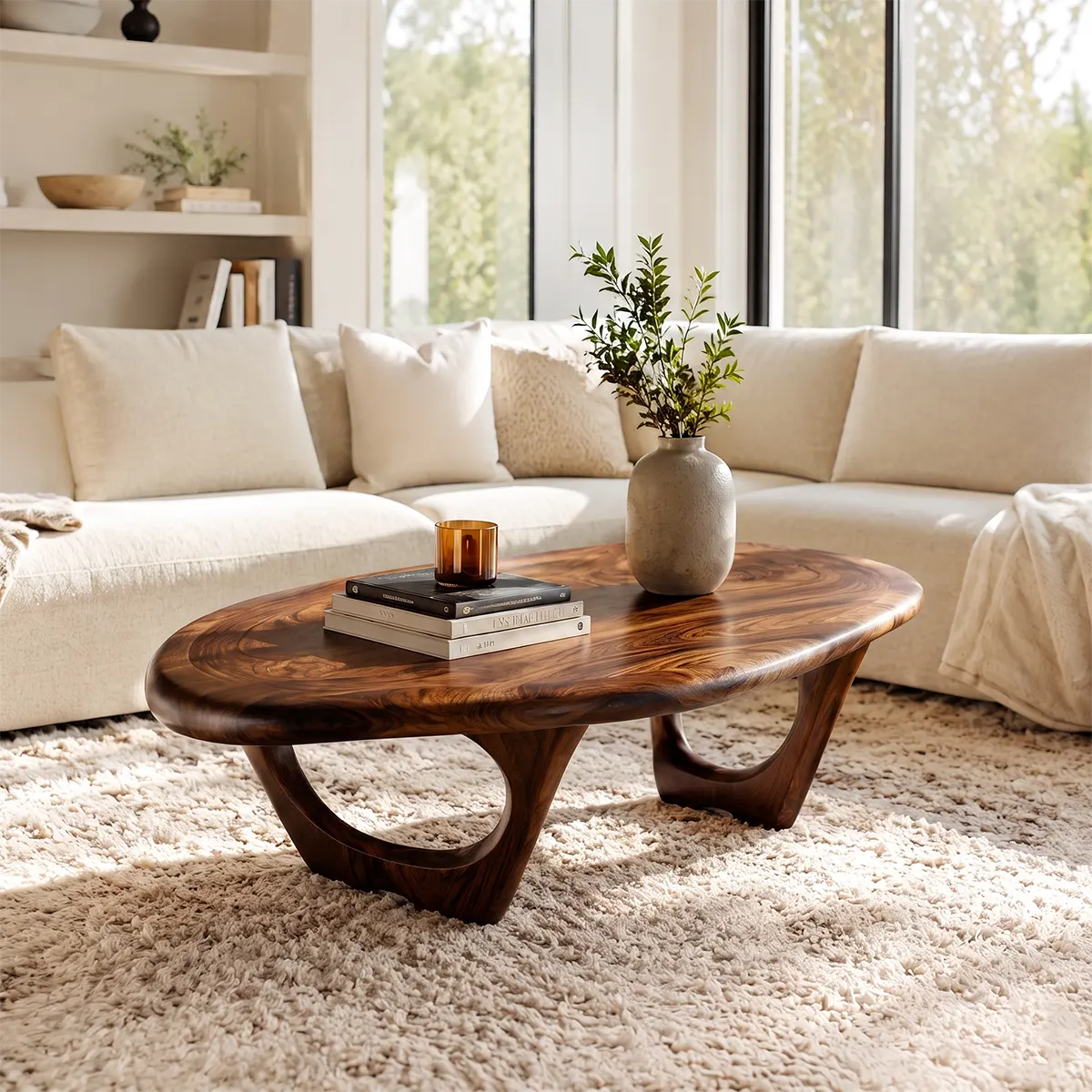 Modern Organic Coffee Table | Sculptural Oval Cocktail Table for Contemporary Living Room TT006-2224