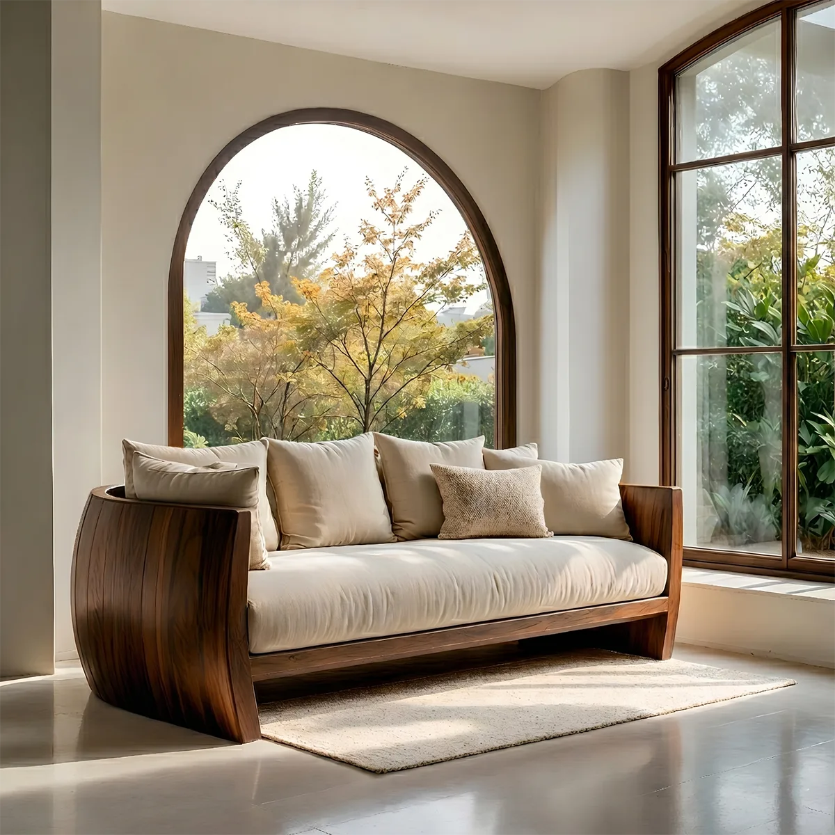 Luxury Minimalist Wooden Sofa with Sculptural Solid Wood Frame