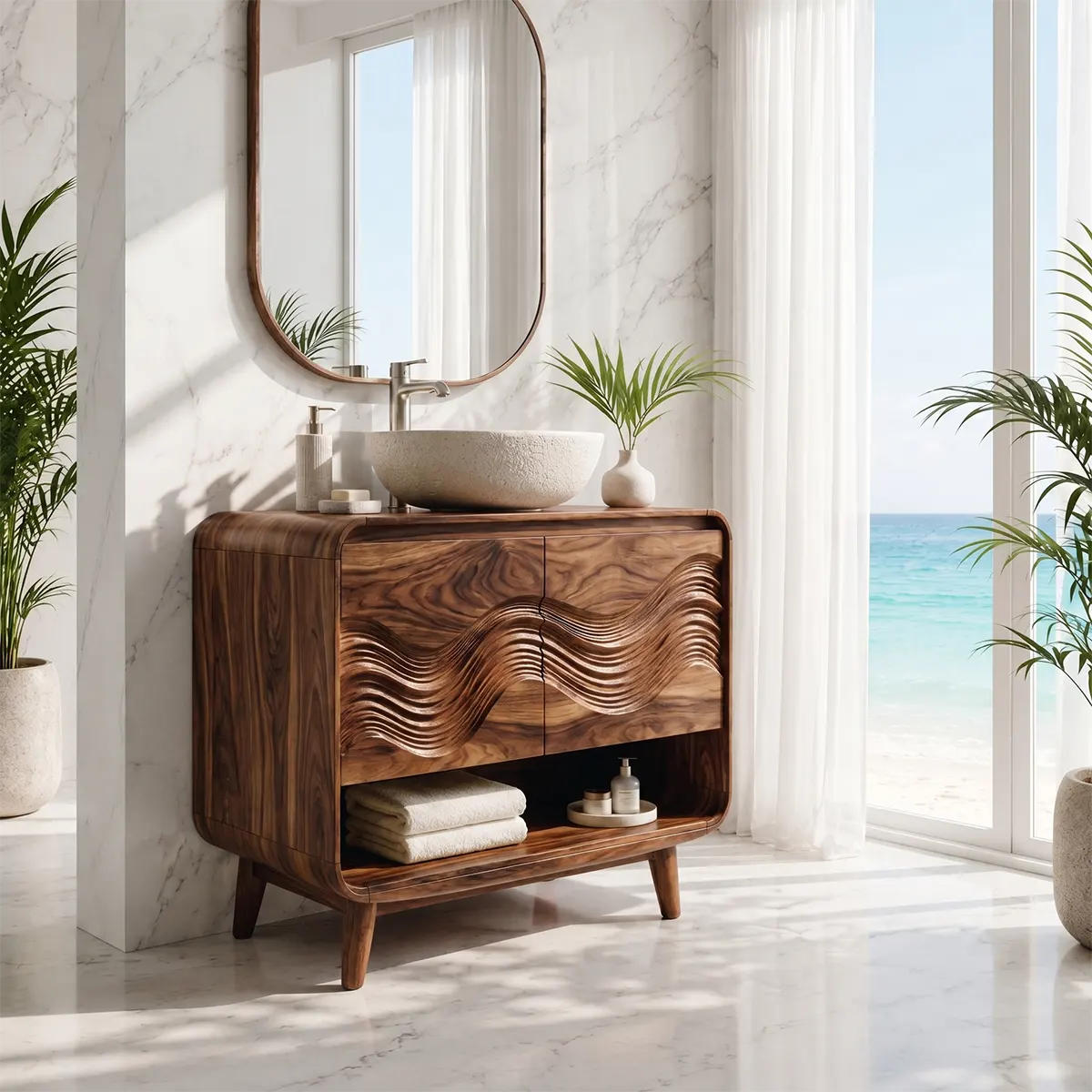 Modern Wave Single Sink Bathroom Vanity Cabinet TT006-2771