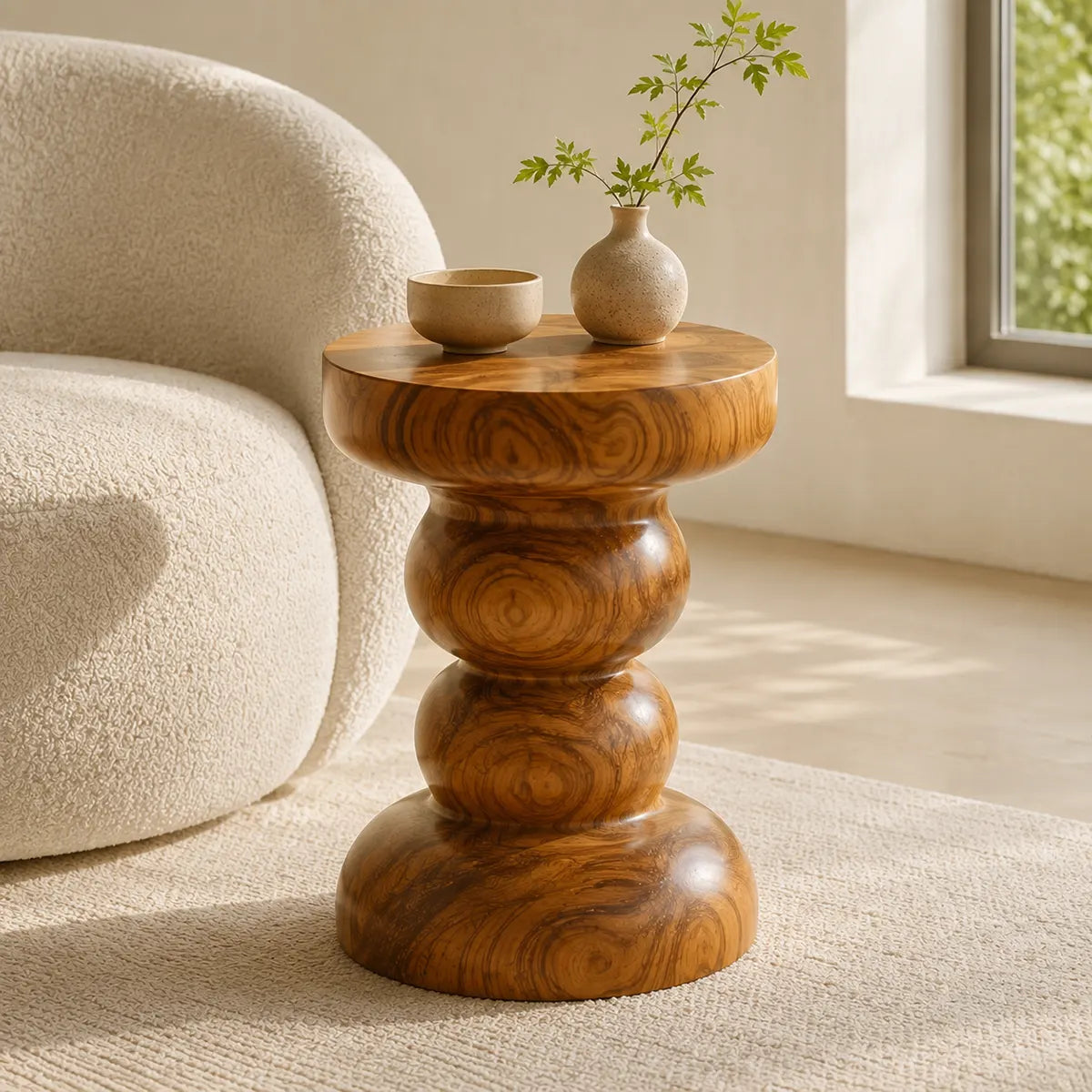 Sculptural Stacked Orb Wood End Table | Round Pedestal Side Table TT006-7BGA3HV